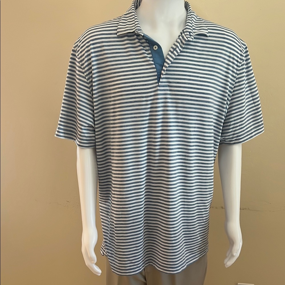 johnnie-O Blue and White Striped Polo Shirt